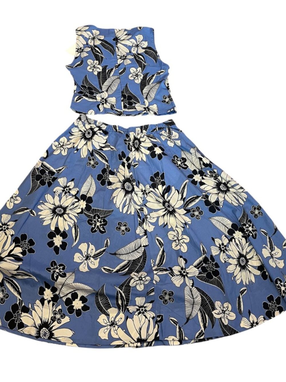 Zara ZW Collection Blue Floral Cotton Coord Set Top & Midi Skirt XL Summer NWT - Picture 6 of 8